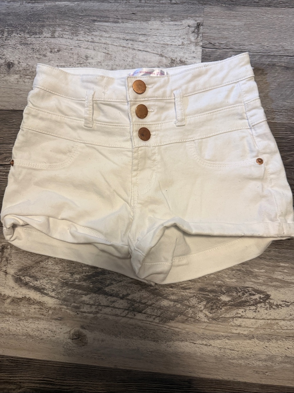No Boundaries White High Waist Shorts with Triple Button